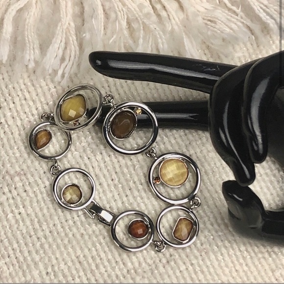 Lia Sophia Bracelet Silver-Tone Brown & Yellow ~ Beautiful! - Picture 2 of 4